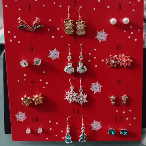 NAPIER 12 DAYS OF HOLIDAY Christmas Crystal & Enamel 12 Pairs of Earrings Set - Picture 1 of 5